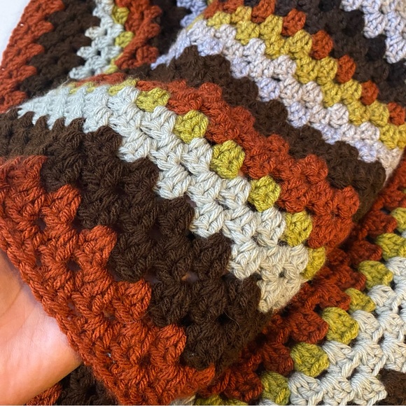 Crochet Afghan Blanket Warm Tones Autumn Fall Brown Gold Burnt Orange 51” X 41” - Picture 3 of 5